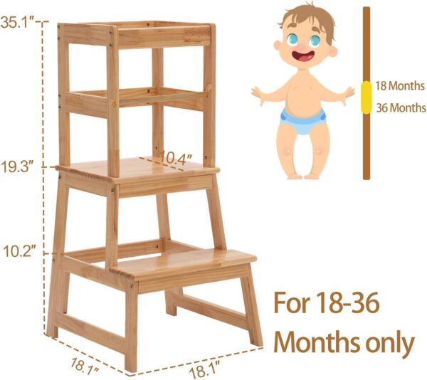 Kitchen Helper Stool for Kids Solid Bamboo Step Stool with Safety Rail - Image 4