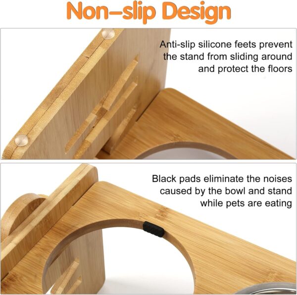 Raised Bamboo Dog Bowl Stand Adjustable Tilted Feeder for Small and Medium Pets - Image 4