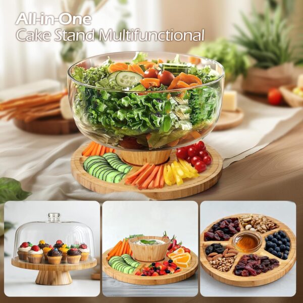 Wholesale Bamboo Cake Stand with Acrylic Dome - 6-in-1 Multi-Functional FSC - Image 2
