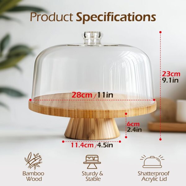 Wholesale Bamboo Cake Stand with Acrylic Dome - 6-in-1 Multi-Functional FSC - Image 5