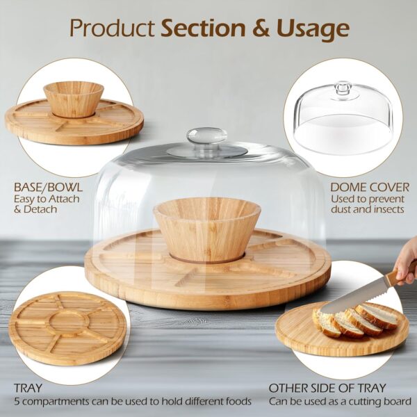 Wholesale Bamboo Cake Stand with Acrylic Dome - 6-in-1 Multi-Functional FSC - Image 3