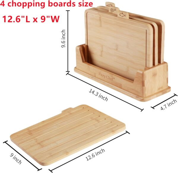 Wholesale Bamboo Cutting Board Set of 4 - With Holder Food Icons Juice Groove OEM - Image 2