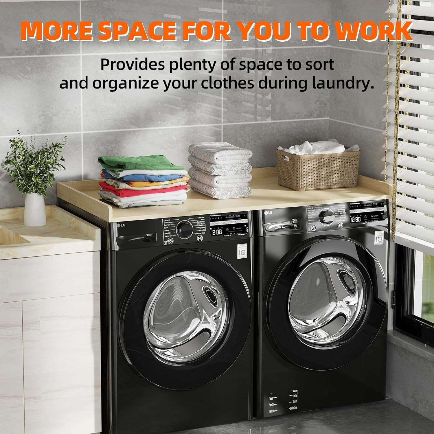 Custom Bamboo Washer & Dryer Countertop for Laundry Room Storage