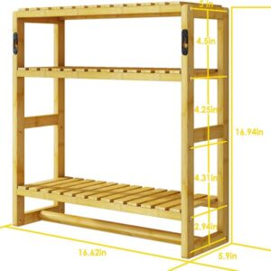 Wall Mounted 3 Tier Bamboo Bathroom Storage Shelf – Space Saving Organizer Rack with Towel Bar