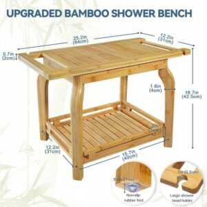 Wholesale 2-Tier Bamboo Shower Bench – Waterproof Bathroom Shower Stool with Storage Shelf