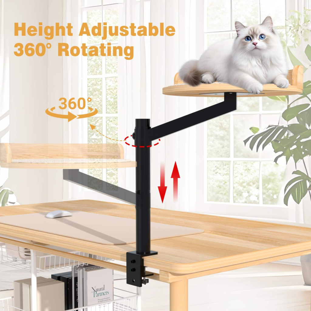 Adjustable Rotating Cat Desk Bed with Clamp for Office Tables 2
