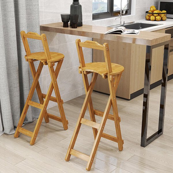 Bamboo Bar Stools with Back Support Portable Bar Chairs for Home Kitchen 2