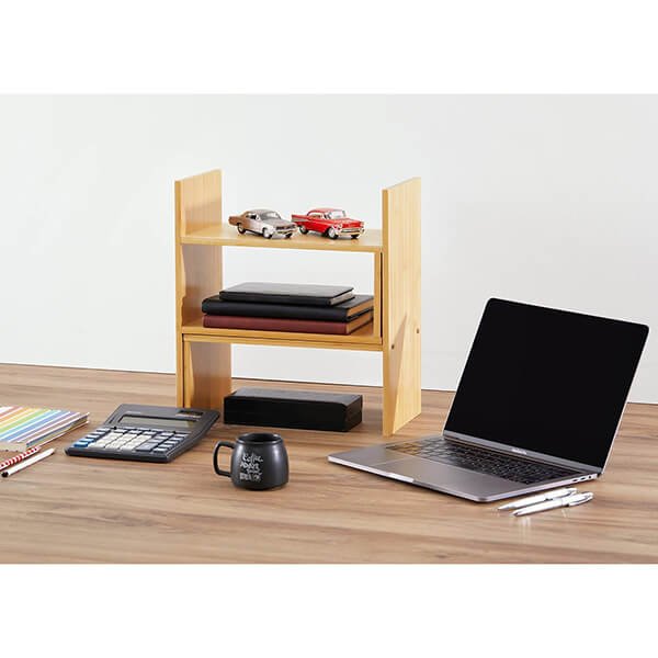Bamboo Desk Storage OrganizerExpandable Stand Bookshelf Office Storage Rack 2