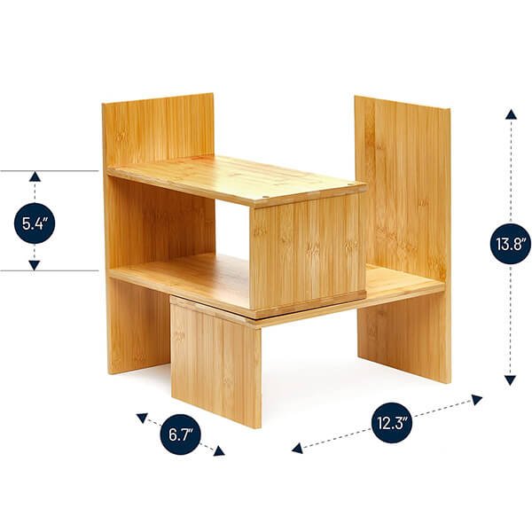 Bamboo Desk Storage OrganizerExpandable Stand Bookshelf Office Storage Rack 4