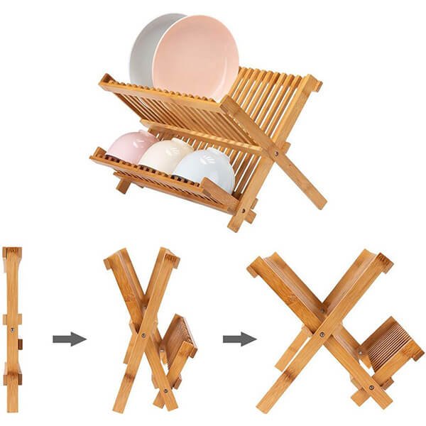 Collapsible Bamboo Dish Drying Rack – Plate Holder Dish Rack Cup Drying Strainer for Dish 4