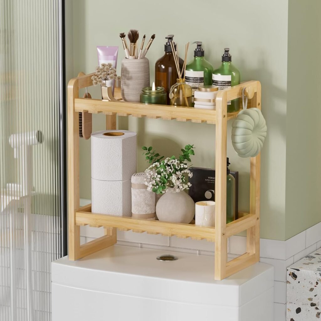 Compact 2 Tier Bamboo Bathroom Countertop Shelf – Easy Assembly Organizer for Small Spaces 3