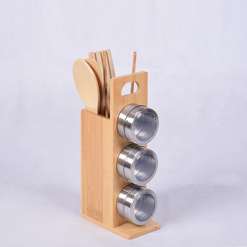 Eco Friendly 3 Piece Bamboo Spice Rack and Utensil Holder Set Countertop Organizer for Kitchens 2