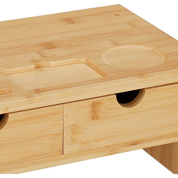 Ergonomic Screen Riser Bamboo Monitor Stand with 4 Shelves for Desk Organization3