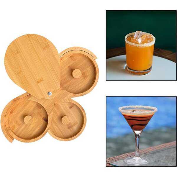 Margarita Salt Rimmer Set Bamboo 3 Ties Cocktail Glass Rimmer Party Bar Accessories 1