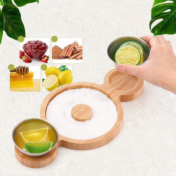 Margarita Salt Rimmer Set with 2 Stainless Steel Plates and Bamboo Base 6