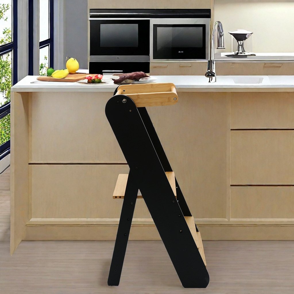 Montessori Inspired Adjustable Toddler Step Stool – Foldable Kitchen Helper Tower with Safety Features 4