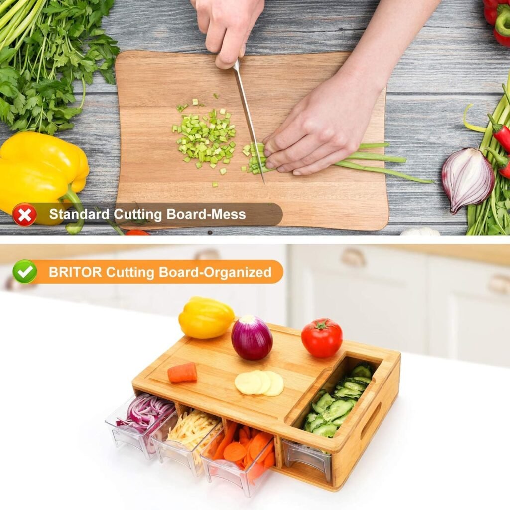 OEM Bamboo Chopping Board with Containers – Sliding Trays Interchangeable Graters 1