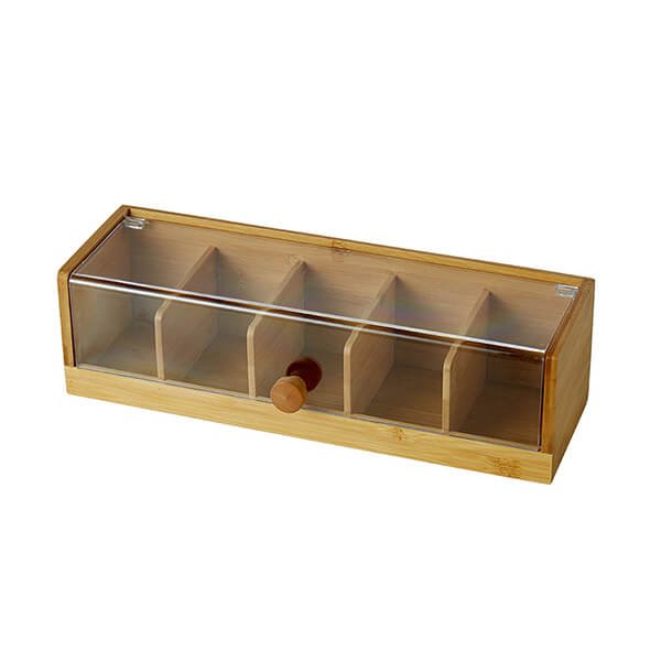 Premium 5 Compartment Bamboo Tea Box with Transparent Lid 1 1