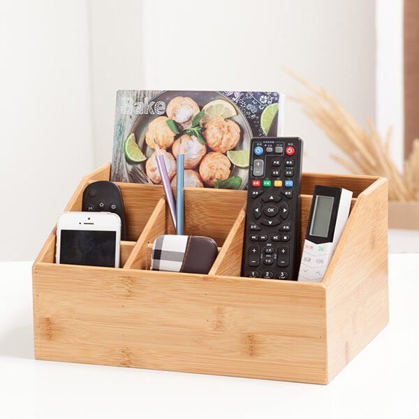 Table Organiser Natural Bamboo 6 Compartments Desktop Storage 2